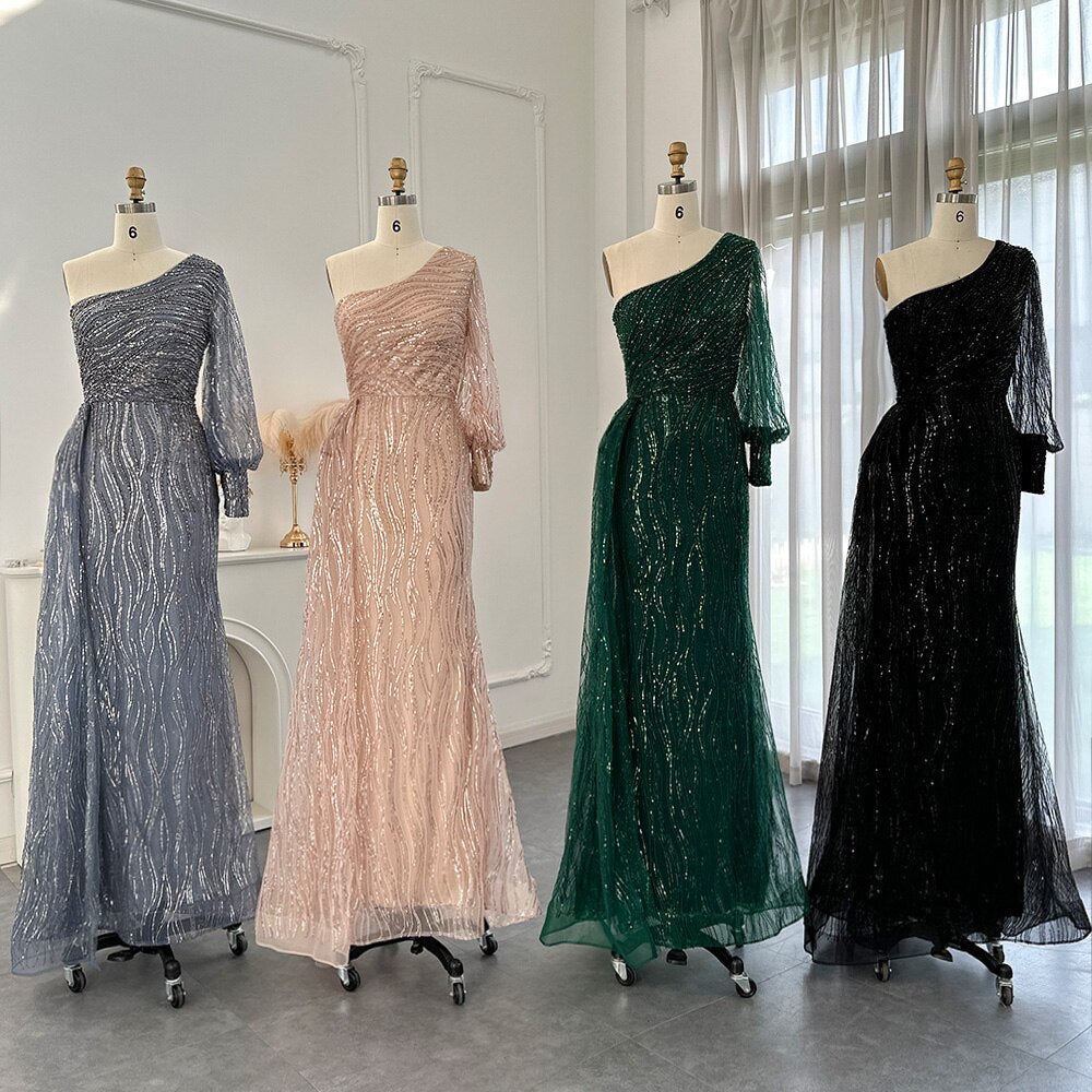 Elegant One Shoulder Evening Dress with Overskirt Mermaid Wedding Party Gowns