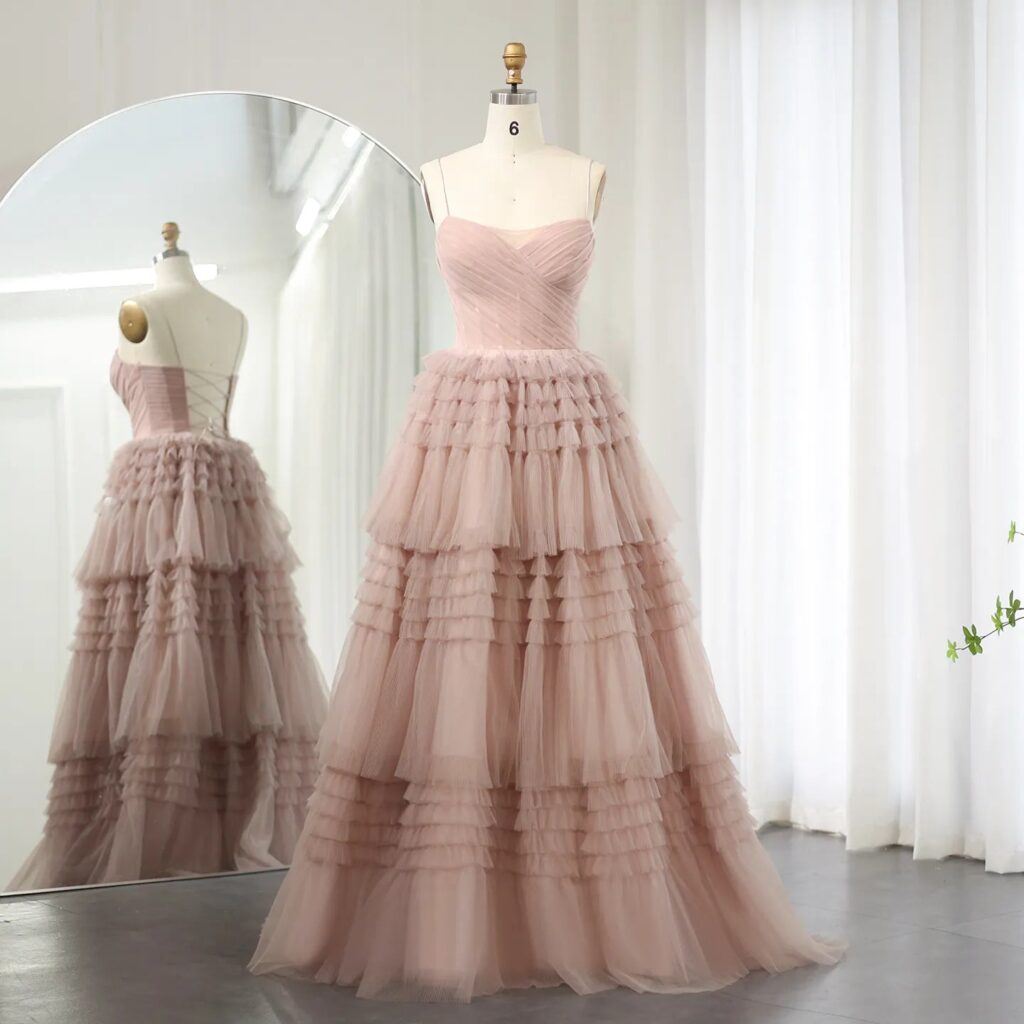Elegant Tiered Puffy Evening Dresses 2023 Sexy Spaghetti Straps Lace-up Long Women Wedding Party Gowns