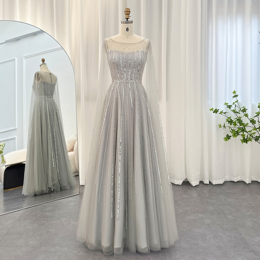 Elegant Luxury Evening Dresses with Cape Sleeves Women Wedding Guest Party Prom Dress