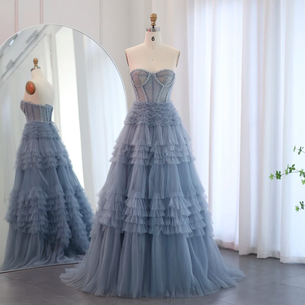 Elegant Sweetheart Ball Gown Blue Tulle Evening Dresses for Women Wedding Party Luxury Formal Prom Dress