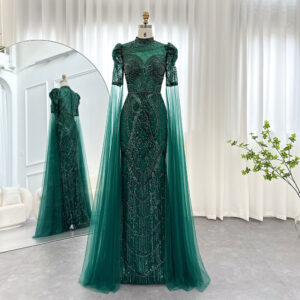Luxury Evening Dresses with Cape Sleeves Women Wedding Party Gowns