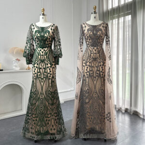 Mermaid Evening Dresses Luxury Crystal Long Sleeves Women Wedding Party Gowns
