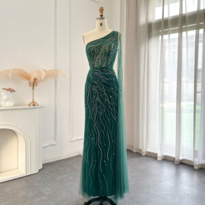 One Shoulder Mermaid Evening Dress with Cape Luxury Dubai Pink Long Party Dresses for Wedding