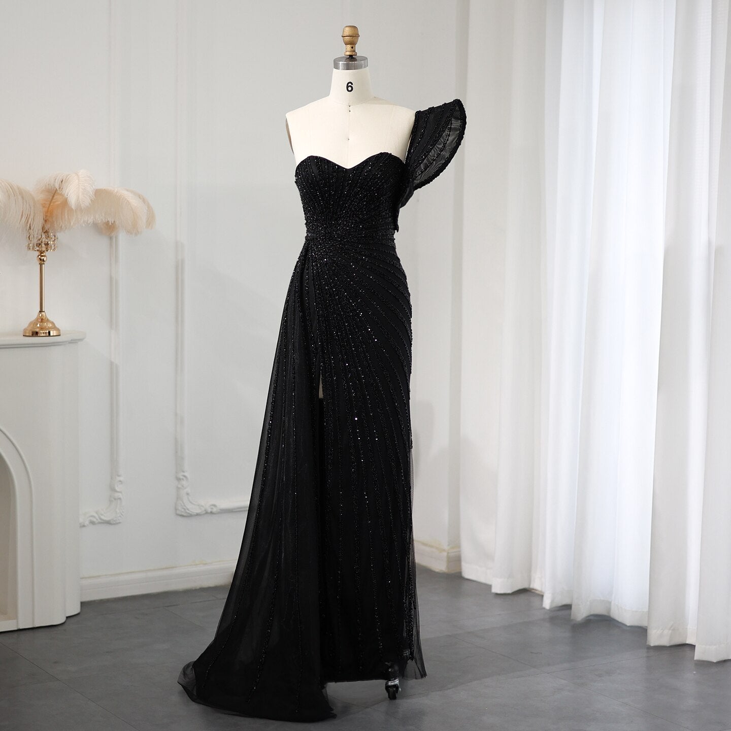 One Shoulder Mermaid Evening Dresses for Women Wedding Party High Slit Long Prom Formal Gowns - Image 2