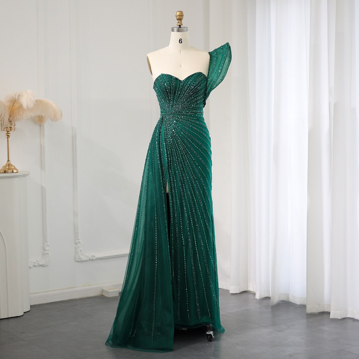 One Shoulder Mermaid Evening Dresses for Women Wedding Party High Slit Long Prom Formal Gowns - Image 3