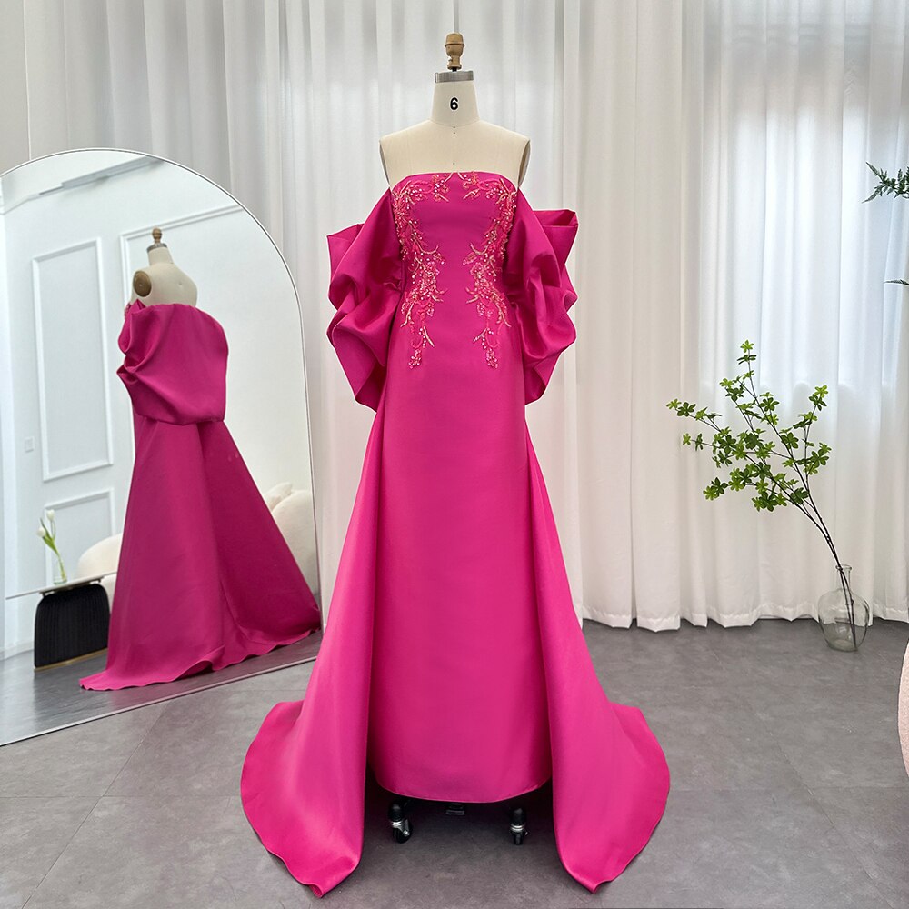 Fuchsia Mermaid Luxury Evening Dresses with Cape Shawl Long Wedding Party Guest Gowns