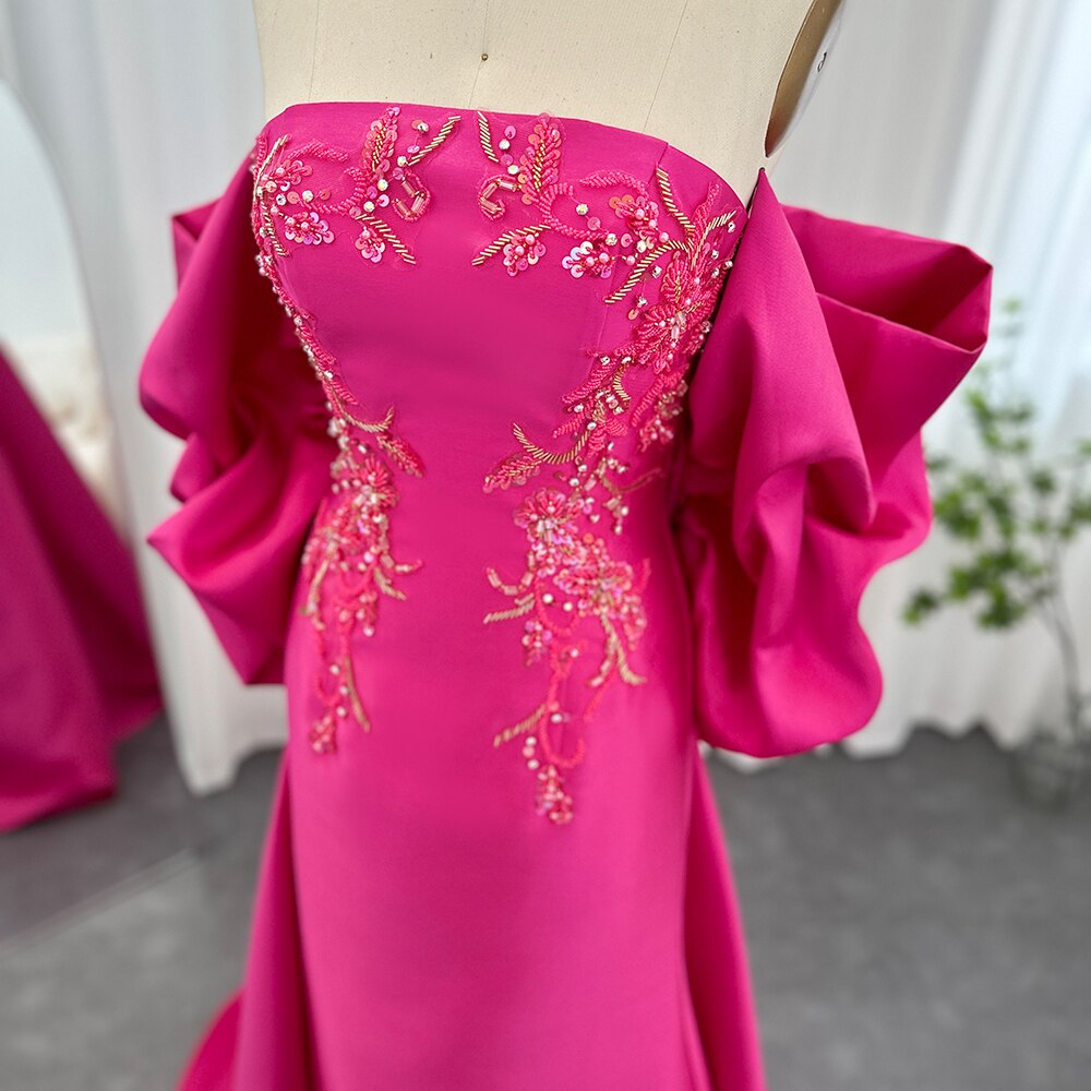Fuchsia Mermaid Luxury Evening Dresses with Cape Shawl Long Wedding Party Guest Gowns - Image 6