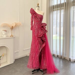 One Shoulder Luxury Evening Dresses  Side Slit Mermaid Prom Formal Dress for Wedding