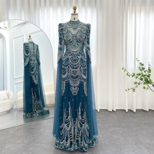 Luxury Mermaid Evening Dresses with Cape Sleeves Women Wedding Party Gowns
