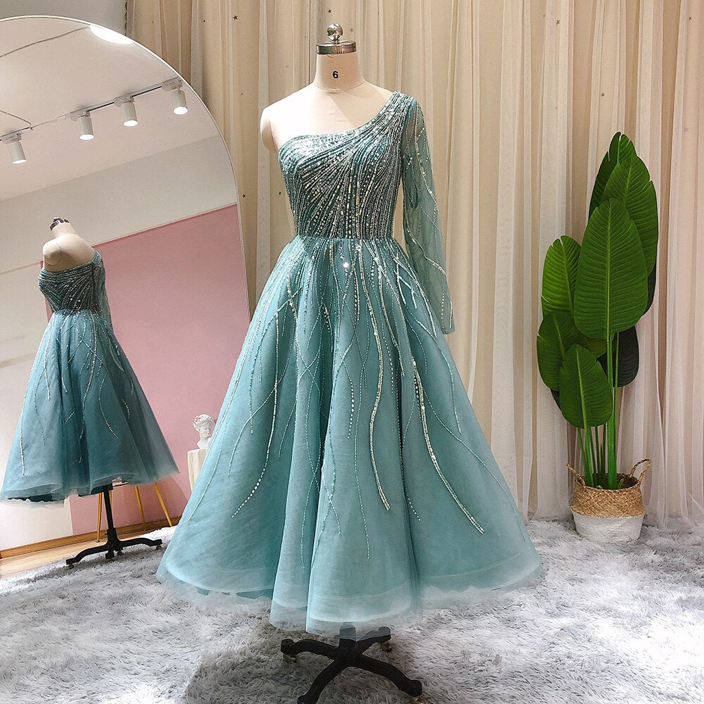 One Shoulder Short Evening Dress for Women Wedding Luxury Midi Engagement Party Dresses