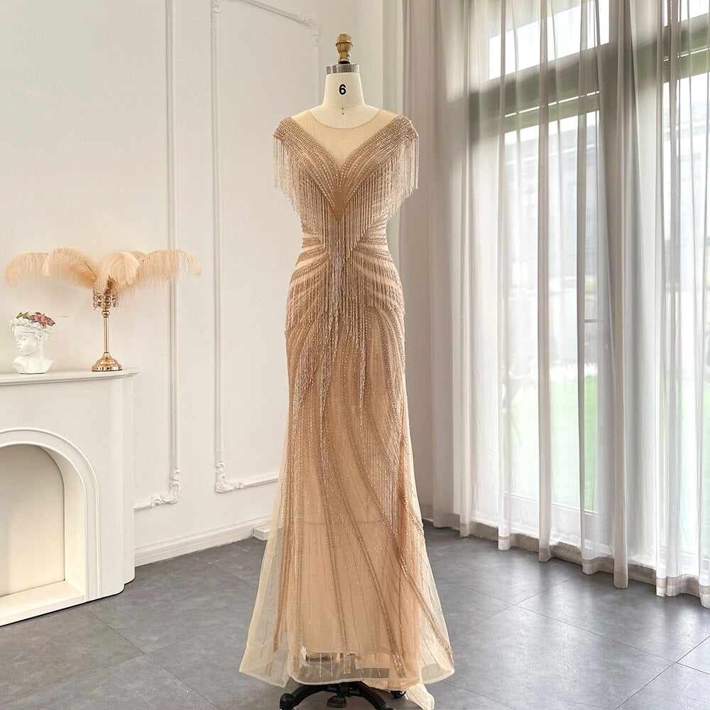 Heavy Beading Tassel Mermaid Evening Dress Luxury Wedding Party Gowns - Image 2