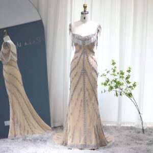 Nude Mermaid Luxury Evening Dresses Crystal Tassel Long Prom