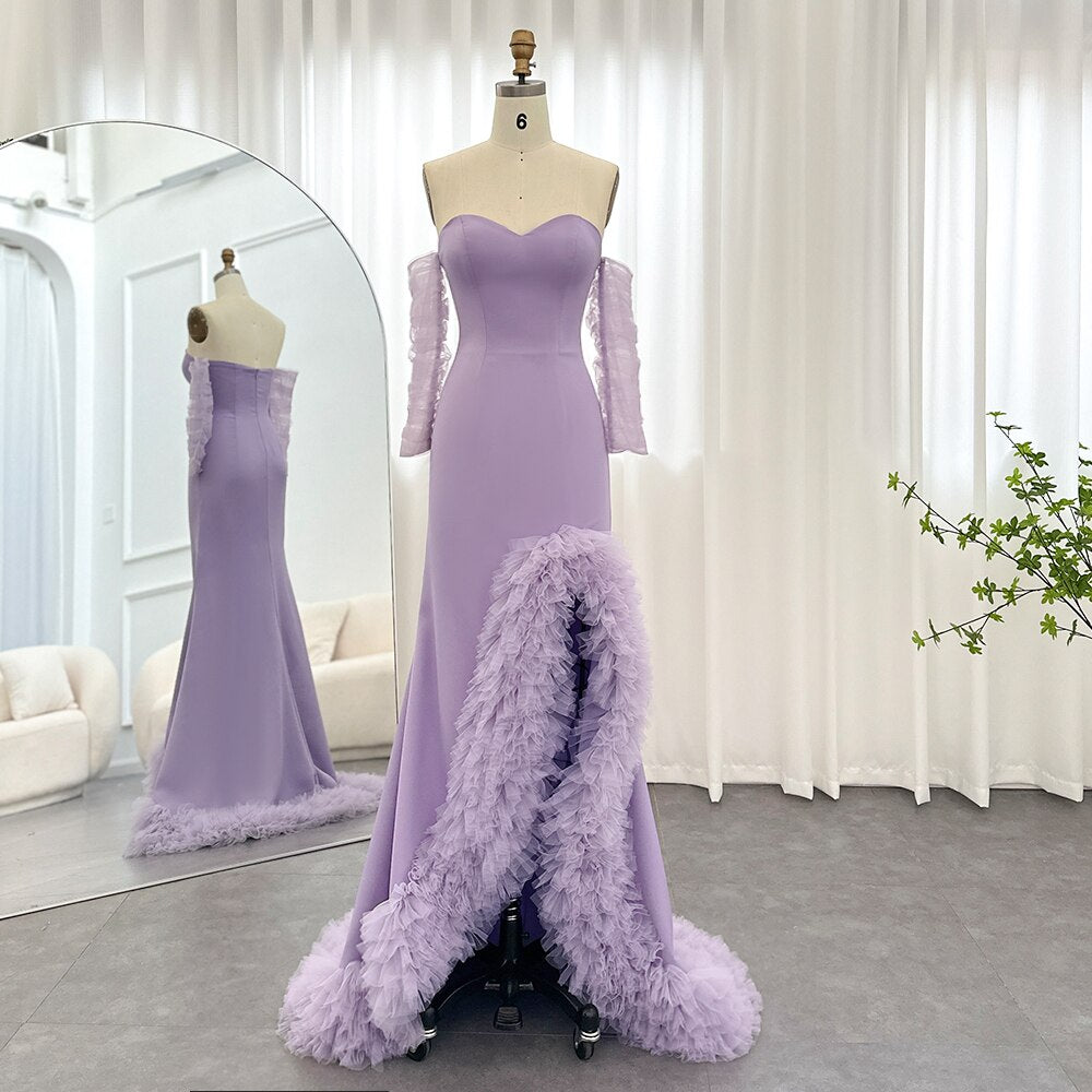 Lilac Ruffles Mermaid Evening Dresses for Woman Wedding Party Elegant Long Formal Gowns
