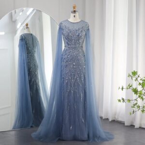 Luxury Mermaid Evening Dress with Cape Sleeves Women Wedding Party Gowns