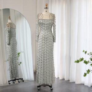 Luxury Sage Green Evening Dresses Mermaid Long Sleeves Women Wedding  Party Gowns