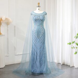 Luxury Beaded Mermaid Evening Dresses with Cape Sleeves 2024 Plus Size Women Wedding Party Gown