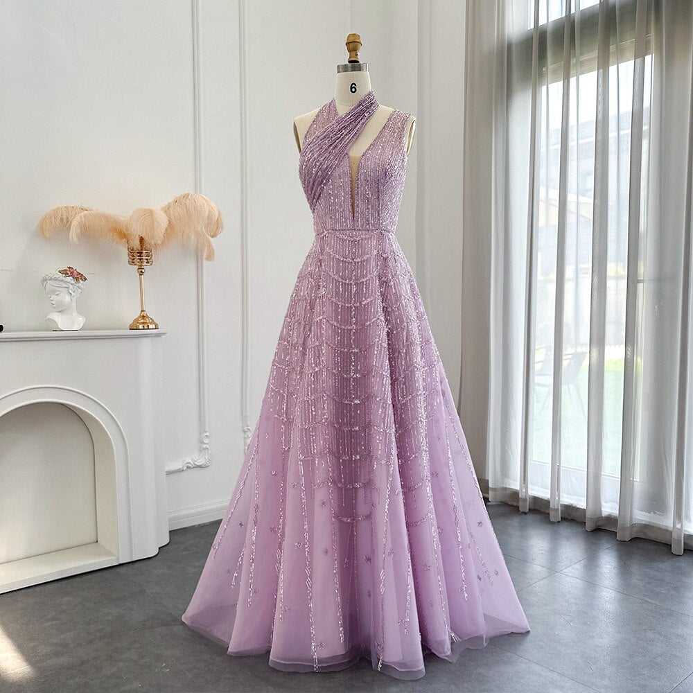 Luxury Beaded Lilac Evening Dresses Elegant Long Prom Formal Gowns