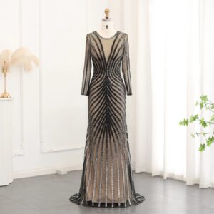 Luxury Black Mermaid Evening Dresses 2024 Long Sleeves Crystal Women Long Special Occasion Formal Party Gowns