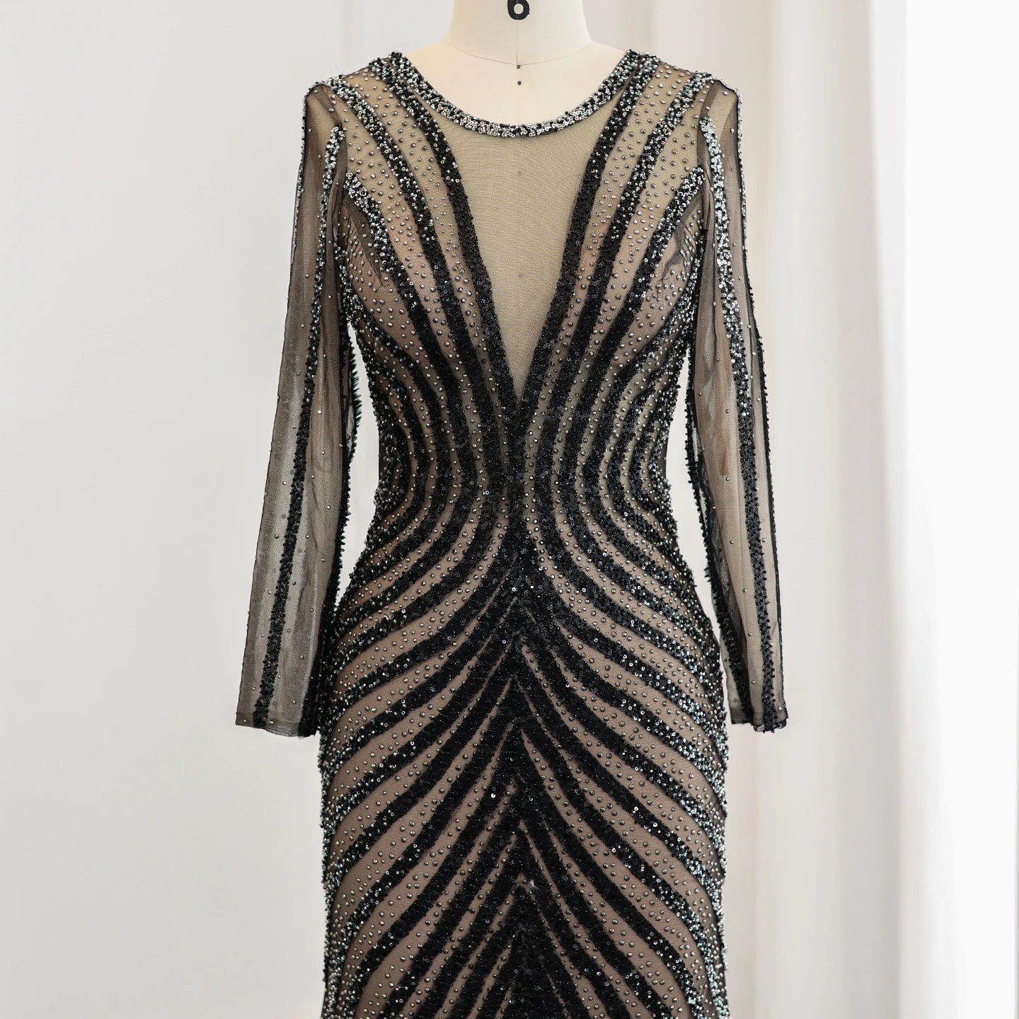 Luxury Black Mermaid Evening Dresses 2024 Long Sleeves Crystal Women Long Special Occasion Formal Party Gowns - Image 3