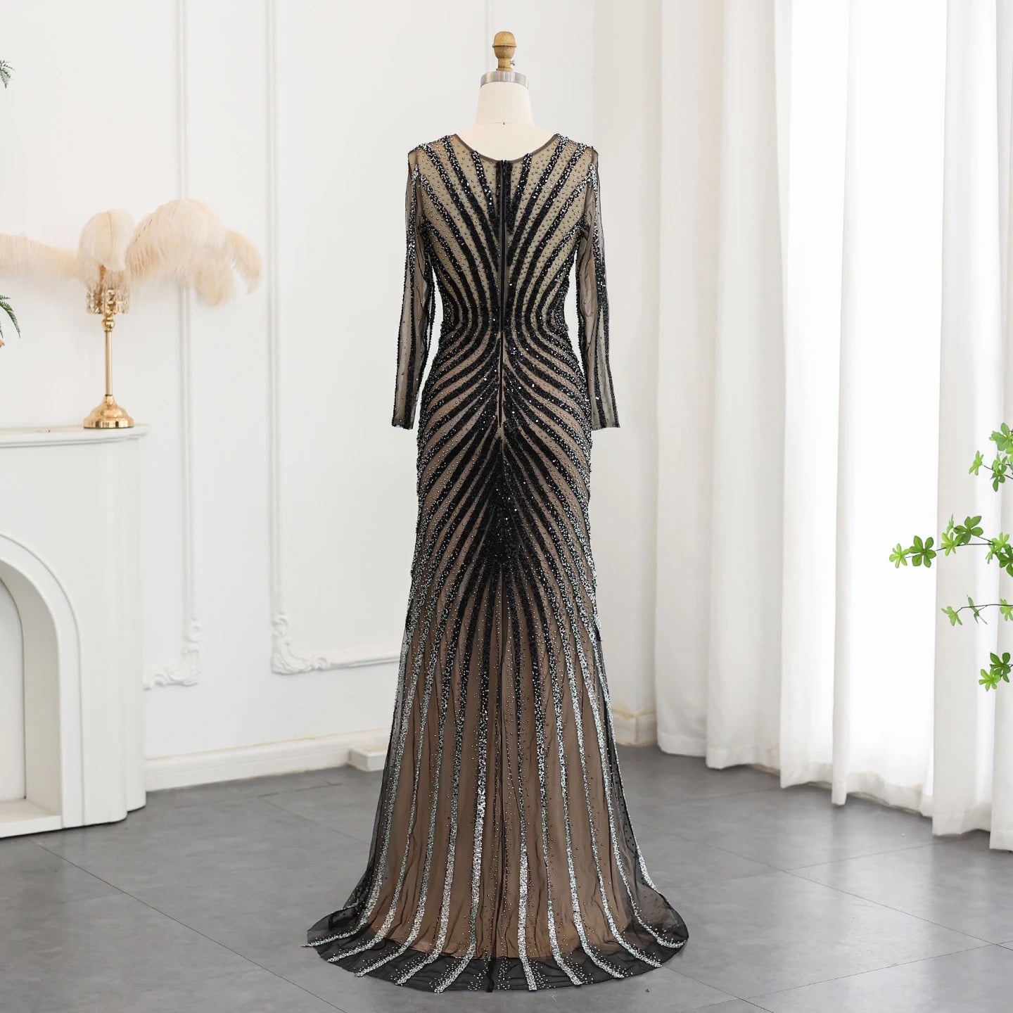 Luxury Black Mermaid Evening Dresses 2024 Long Sleeves Crystal Women Long Special Occasion Formal Party Gowns - Image 5