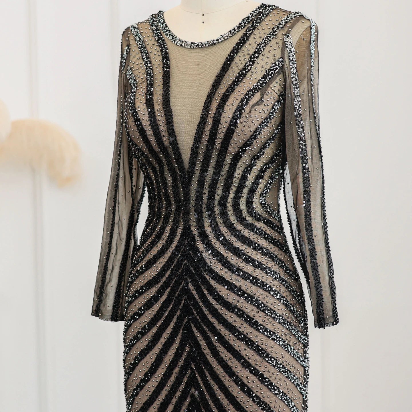 Luxury Black Mermaid Evening Dresses 2024 Long Sleeves Crystal Women Long Special Occasion Formal Party Gowns - Image 2