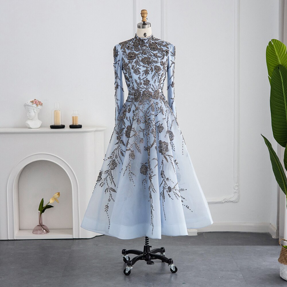 Luxury  Evening Dresses Long Sleeve Ankle Length Formal Dress for Women Wedding Party Gown
