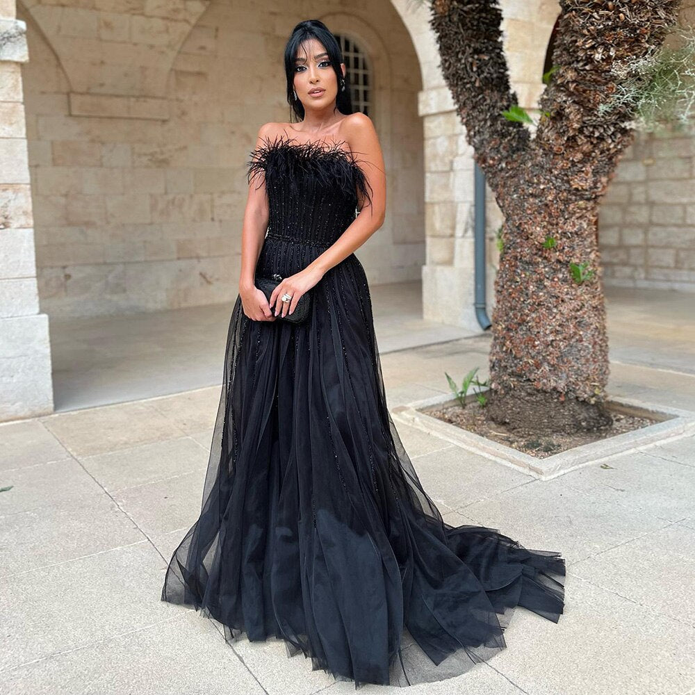 Luxury Blush Pink Feathers Evening Dress Wedding Party Long Elegant Formal Prom Dresses - Image 2