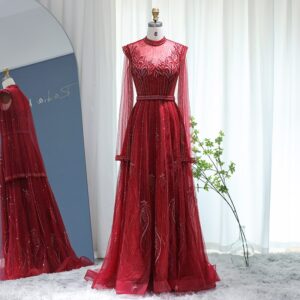 Luxury Evening Dress with Cape Beaded Formal Dresses for Women Wedding Party