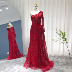 Luxury Burgundy Mermaid Evening Dresses Elegant One Shoulder Overskirt Formal Dress for Women Wedding