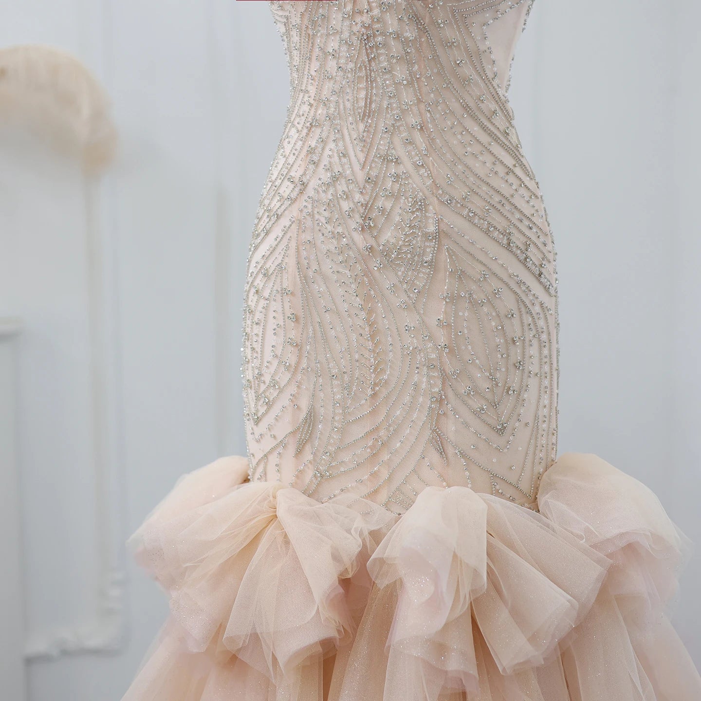 Luxury Champagne Crystal Mermaid Evening Dress for Women Wedding Party Long Dubai Arabic Formal Prom Gowns - Image 3