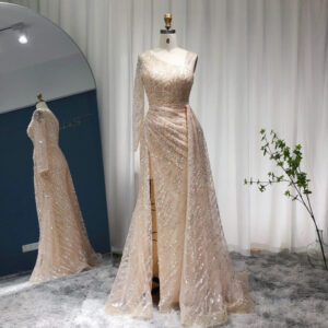 Luxury Champagne Mermaid Evening Dress for Women Wedding Guest Overskirt Formal Party Gowns