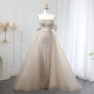 Luxury Champagne Mermaid Evening Dress with Overskirt 2024 Elegant Women Wedding Party Gowns