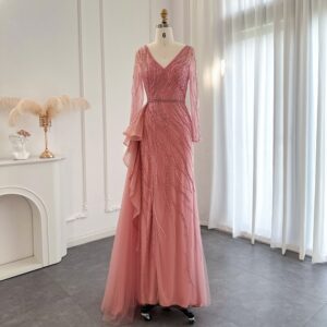 Luxury Mermaid Evening Dresses Long Sleeves Women Wedding Formal Party Gowns