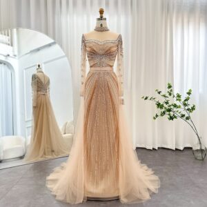 Luxury Mermaid Evening Dress with Detachable Overskirt Wedding Formal Party Gowns