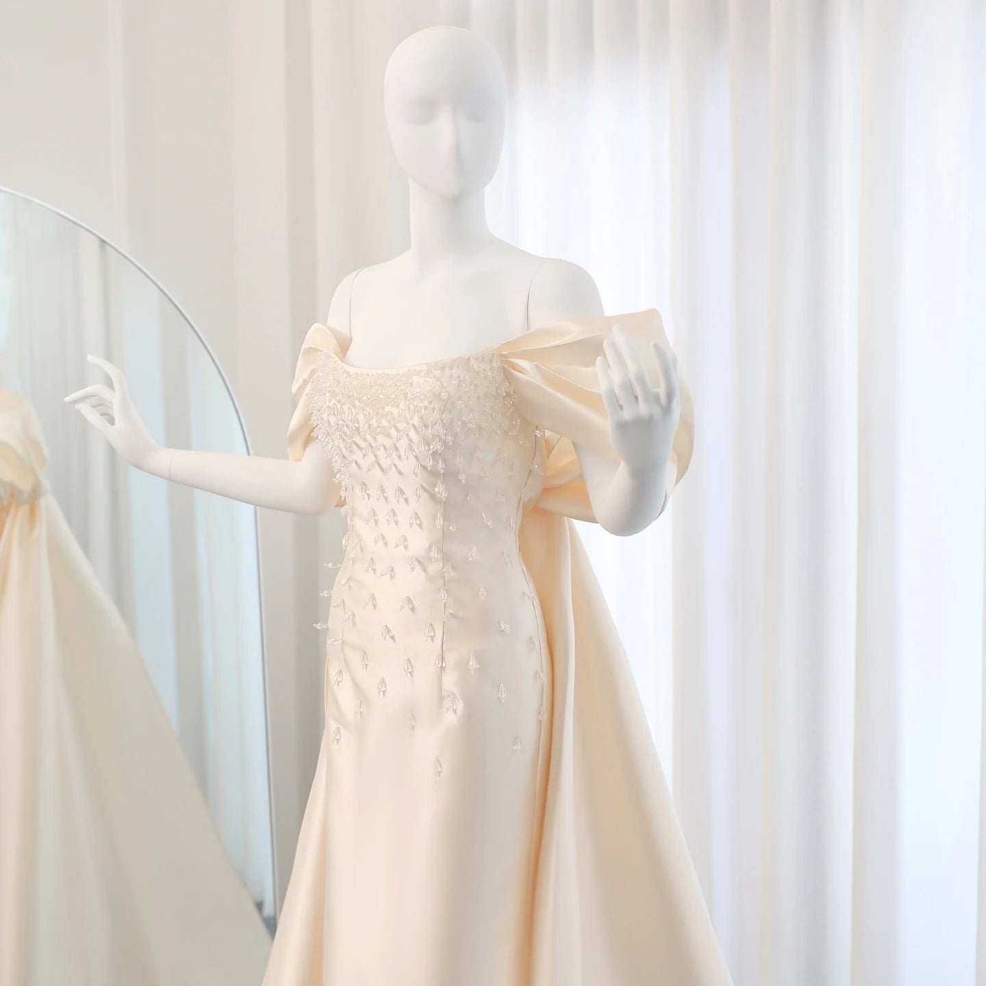 Luxury Crystal Beige Evening Dresses with Cape Sleeves Overskirt Women Wedding Formal Party Gowns - Image 3
