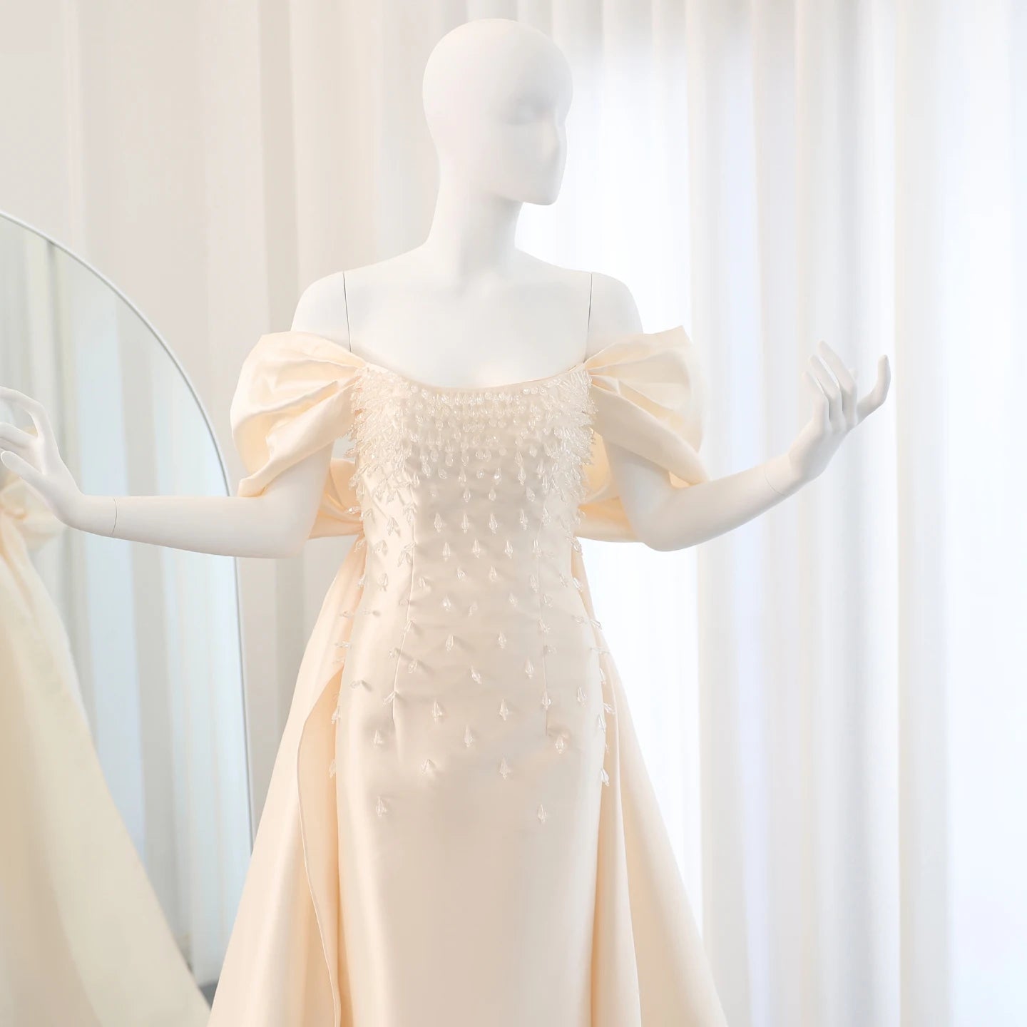 Luxury Crystal Beige Evening Dresses with Cape Sleeves Overskirt Women Wedding Formal Party Gowns - Image 2
