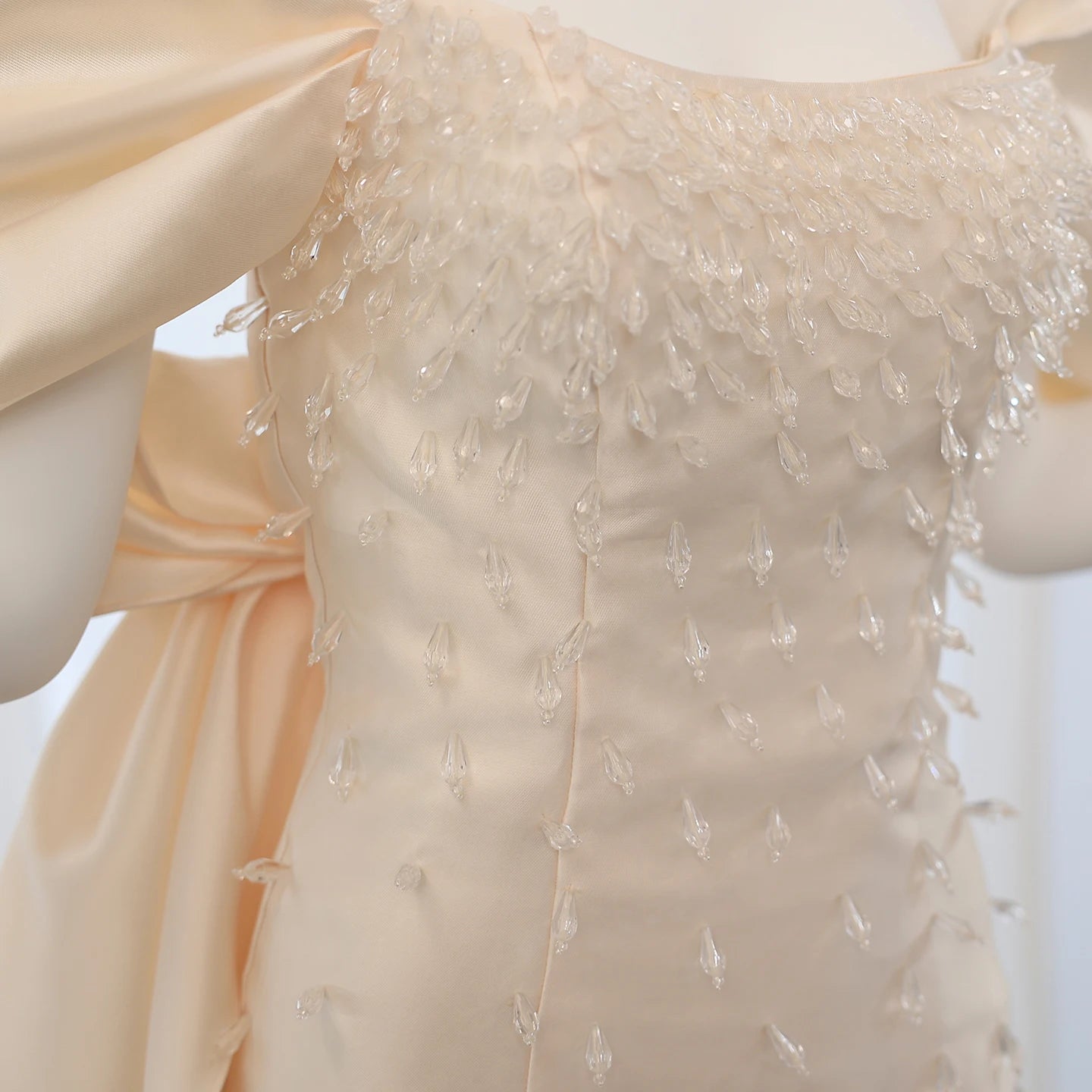 Luxury Crystal Beige Evening Dresses with Cape Sleeves Overskirt Women Wedding Formal Party Gowns - Image 4