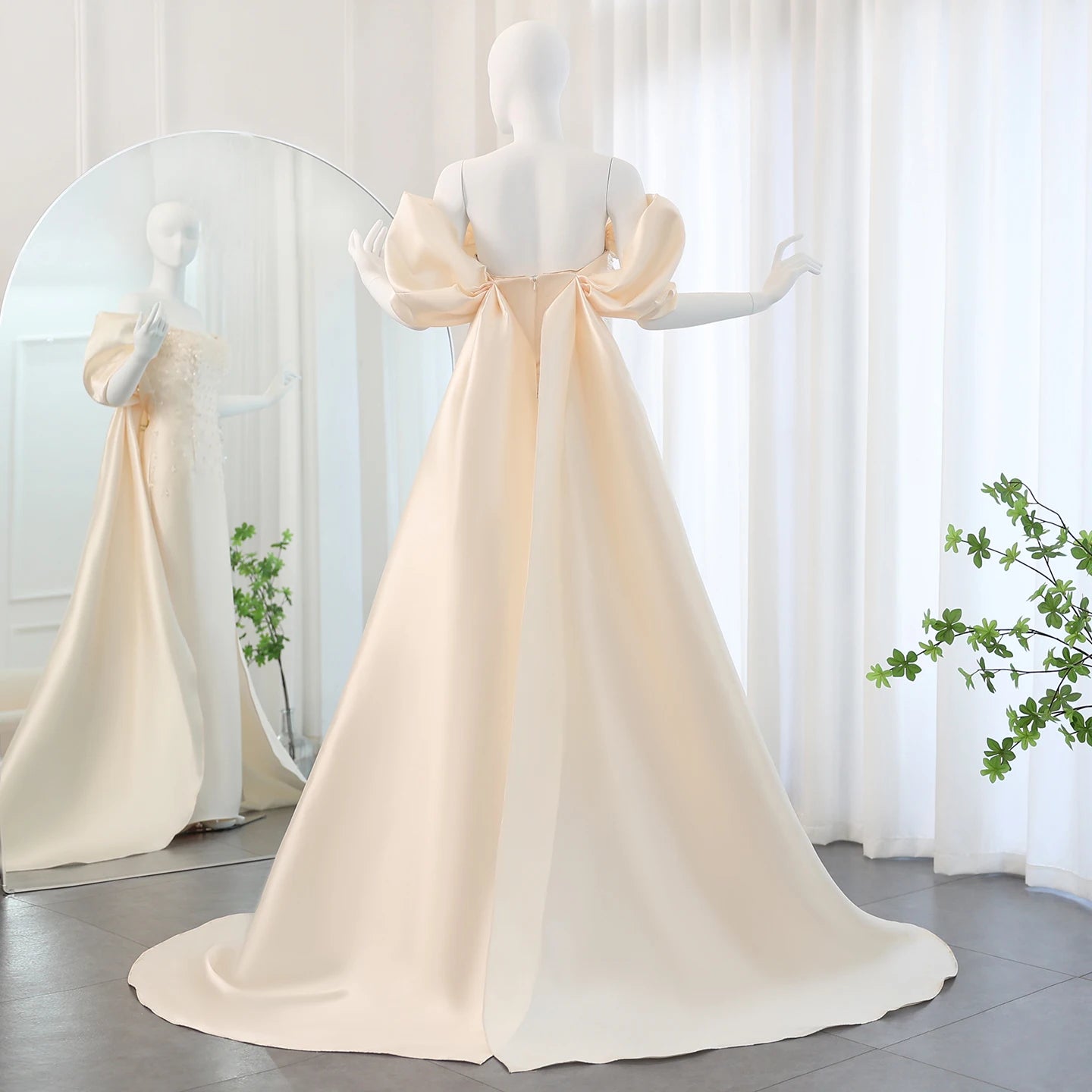 Luxury Crystal Beige Evening Dresses with Cape Sleeves Overskirt Women Wedding Formal Party Gowns - Image 5