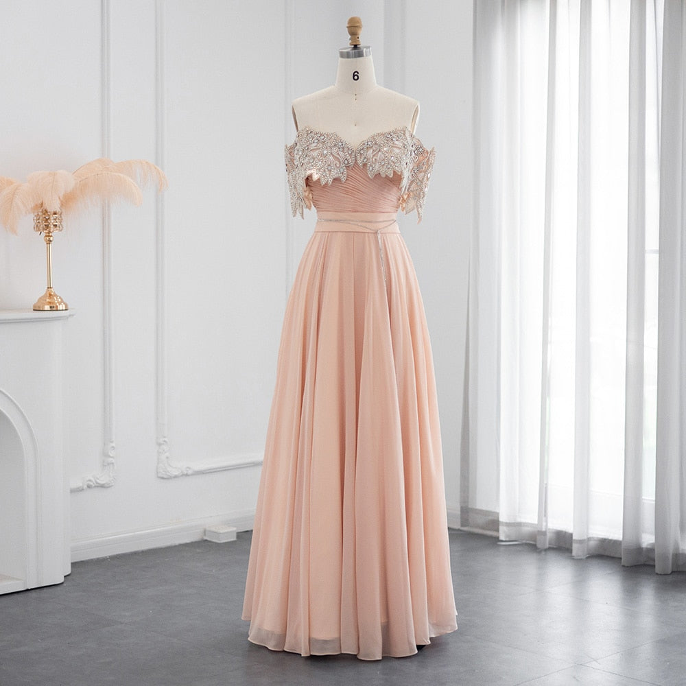 Luxury Crystal Evening Dress for Women Wedding Guest Party Elegant Long Formal Dresses