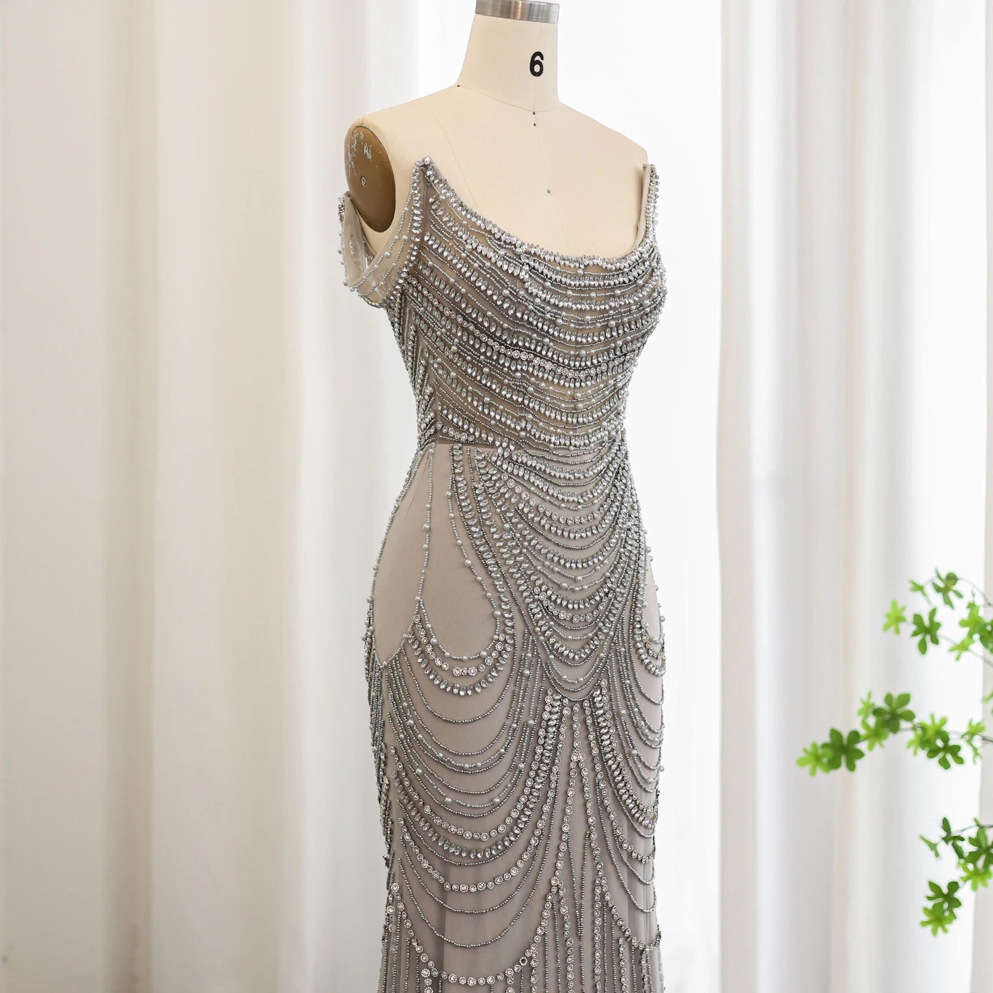 Luxury Crystal Silver Gray Mermaid Evening Dresses for Women Wedding Long Black Girls Prom Party Gowns - Image 2