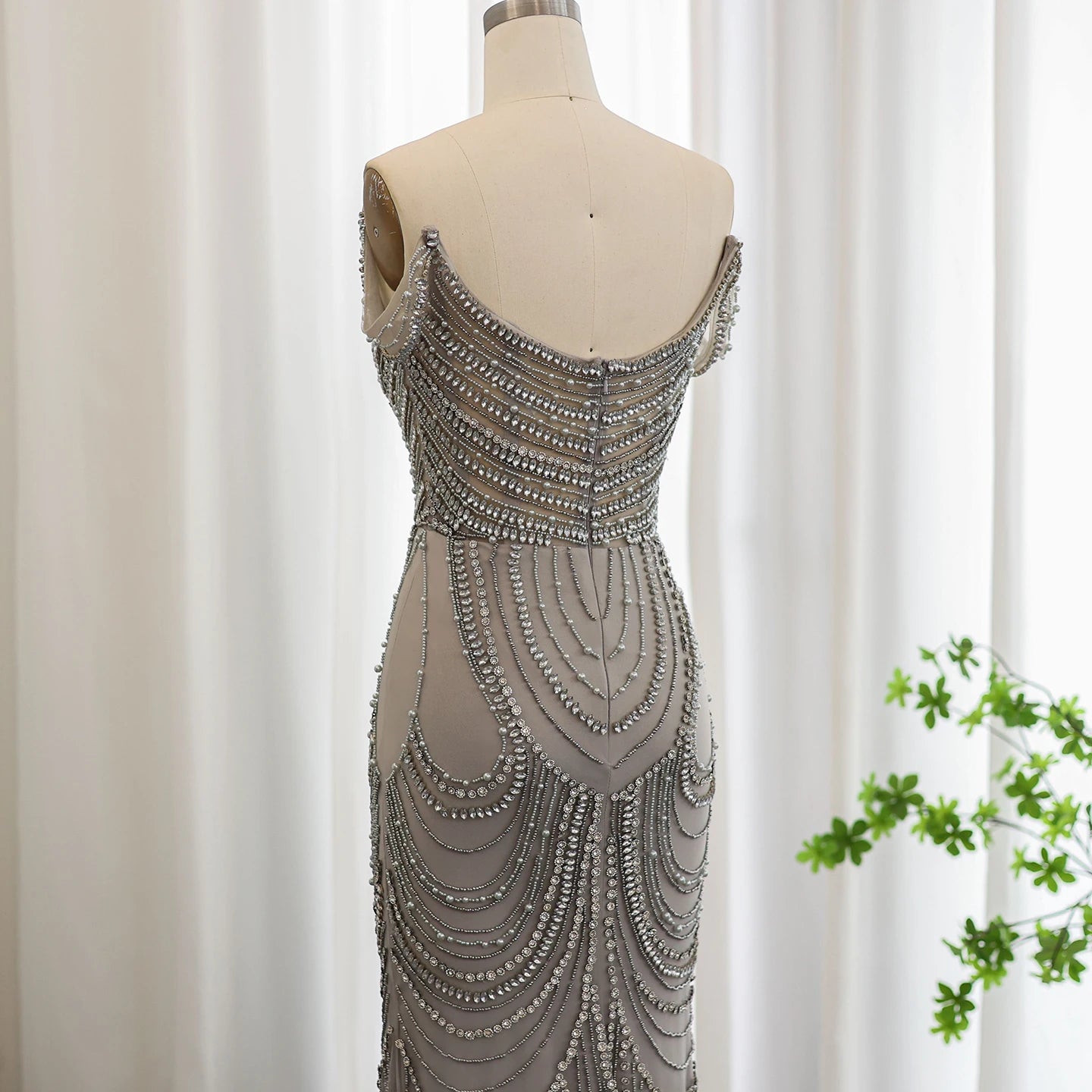 Luxury Crystal Silver Gray Mermaid Evening Dresses for Women Wedding Long Black Girls Prom Party Gowns - Image 6
