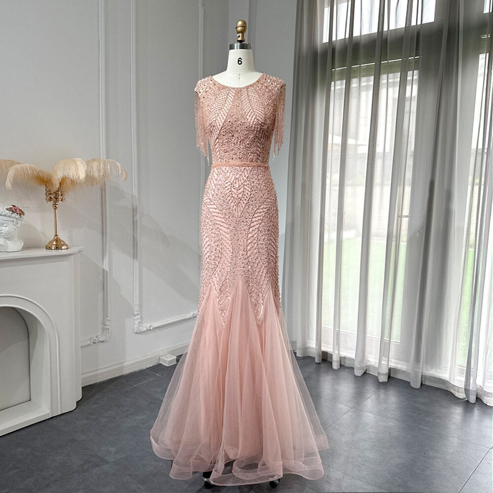 Luxury Crystal Tassel Mermaid Evening Dresses for Women Wedding Party Elegant Long Formal Gowns