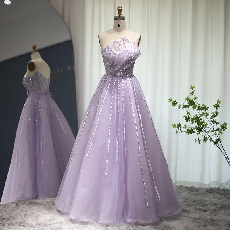 Luxury Beaded Evening Dress Elegant Scalloped Formal Prom Dresses for Wedding Party