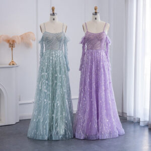 Luxury Beaded Evening Dress for Women Wedding Party Elegant Long Sleeve Formal Gowns