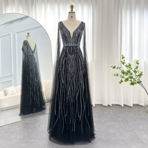 Luxury Evening Dress with Cape Sleeves Elegant Women Wedding Formal Party Gowns