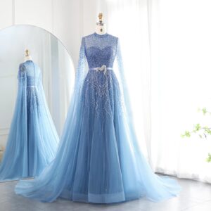 Luxury Evening Dress with Cape Sleeves Elegant High Neck Women Wedding Party Gowns