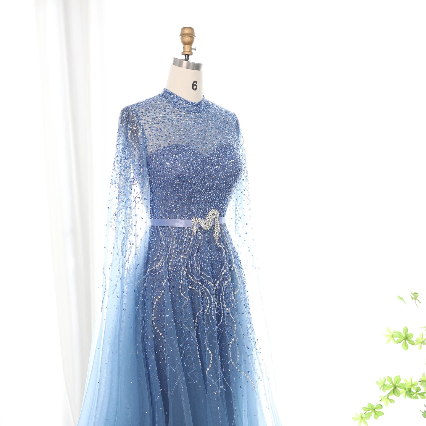 Luxury Evening Dress with Cape Sleeves Elegant High Neck Women Wedding Party Gowns - Image 2
