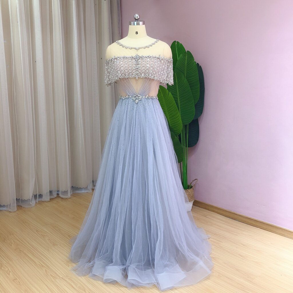 Luxury Evening Dresses Elegant Cap Sleeve Crystal Formal Prom Dress for Women Wedding Guest Party