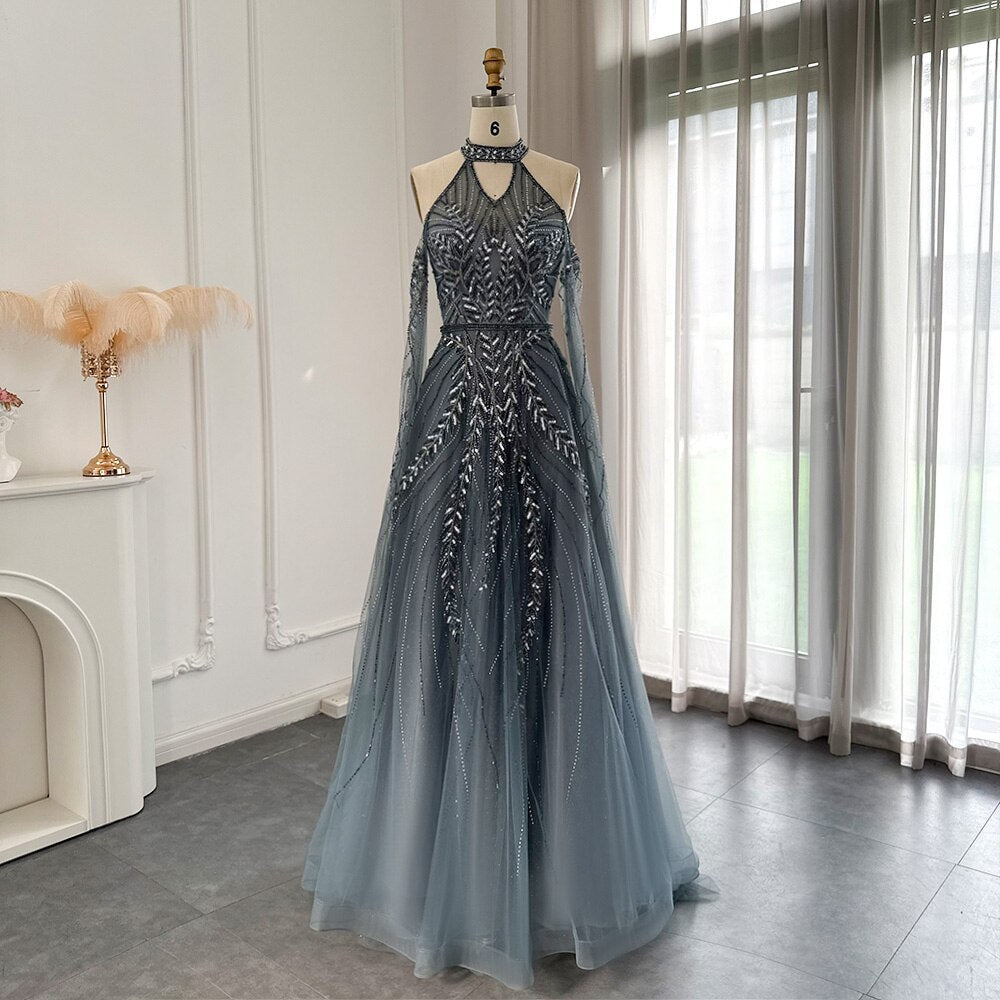 Luxury  Evening Dresses with Cape Sleeves Elegant Women Wedding Party Gown In Stock