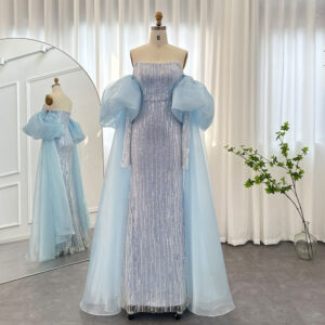 Luxury Mermaid Evening Dresses Puff Sleeve Strapless Formal Gowns for Women Wedding Party
